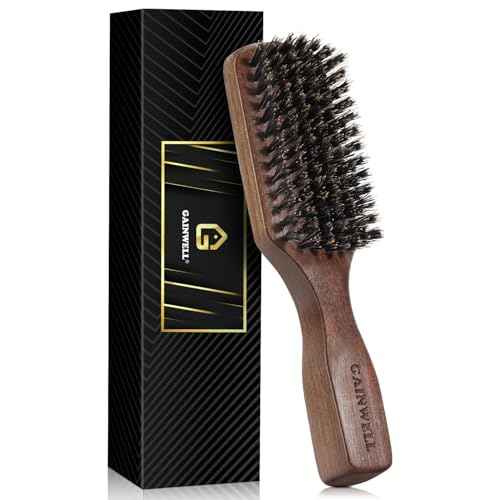 Wild Boar Bristle Hair Brush for Men - Slick Back Hair Brush - Stiff Boar Bristles for Thick Hair, Natural Black Walnut Wooden Handle Hairbrush, Beard Mustache Brush by GAINWELL