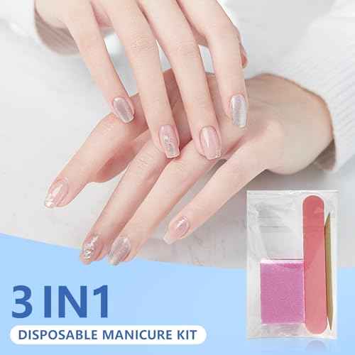 Disposable Manicure kit Individually Package, Mini Nail Buffer, Nail File, Wood Stick, Press on Nail Tool Kit for Salon Home (Pink, Count, 20, 80/100 Grit)