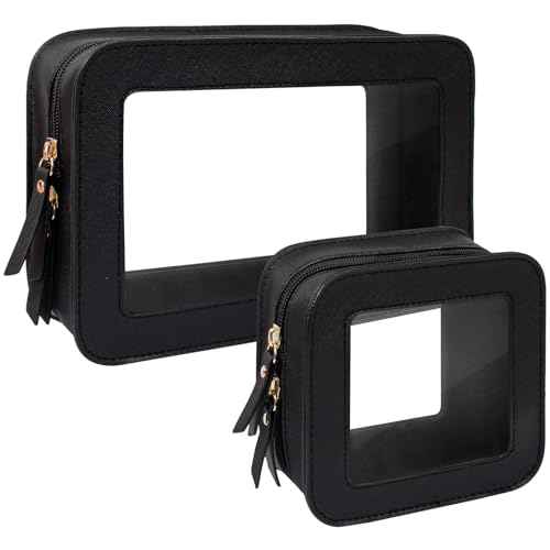 KOTORA Clear Makeup Bag Set for Women Portable Clear Make up Bag Cute Waterproof Travel Cosmetic Bag Toiletry Bag for Car Essentials Bag (Black)