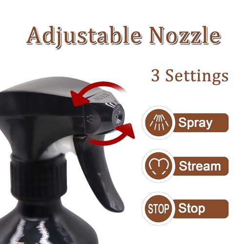 OFFIDIX Glass Spray Bottles for Cleaning,16 OZ 2 Pack Continuous Empty Water Mister Spray Bottles for Hair,Plants Mister,Adjustable Nozzle,Black
