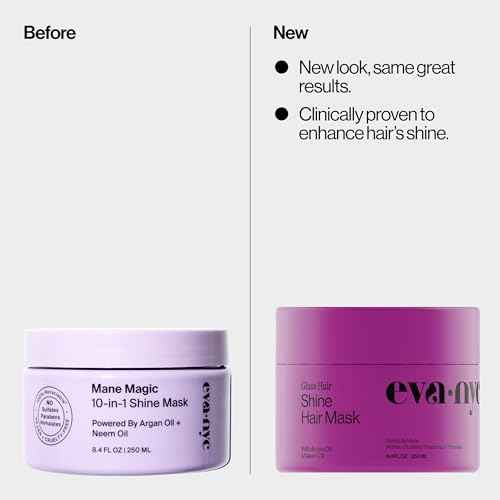 Eva NYC Anti-Frizz Hair Mask for Instant Shine - Argan Oil + Neem Oil - For High Gloss + Glassy Mirror-Like Shine - Nourishing Anti-Frizz Hair Product - Warm Vanilla Scent - 8.4 fl oz