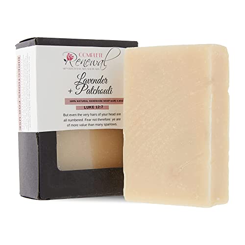 Lavender + Patchouli Soap, Relaxing & Moisturizing Soap for Men, Natural Bar Soap Shea Butter & Essential Oils, Cold Processed Natural Soap, 4.8 Oz