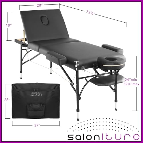 Saloniture Professional Massage Table Portable Tri-Fold 450lb