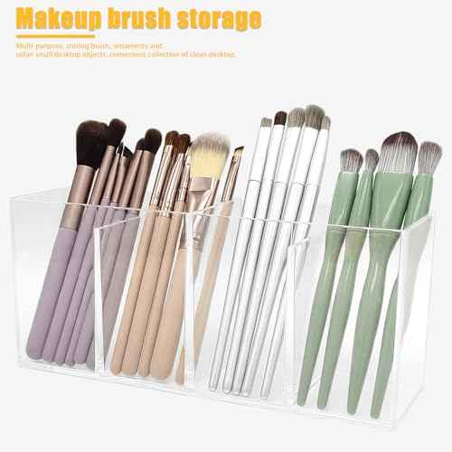 Clear Makeup Brush Organizer,Acrylic Cosmetic Brushes Storage Holder with 4 Slots,Pencil Pen Holder for Desk,Desk Organizer and Accessories for Vanity
