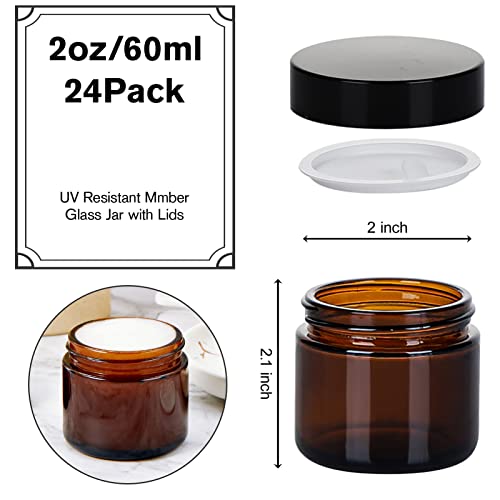 2oz Amber Glass Jars with Lids, 24 Pack Cosmetic Containers