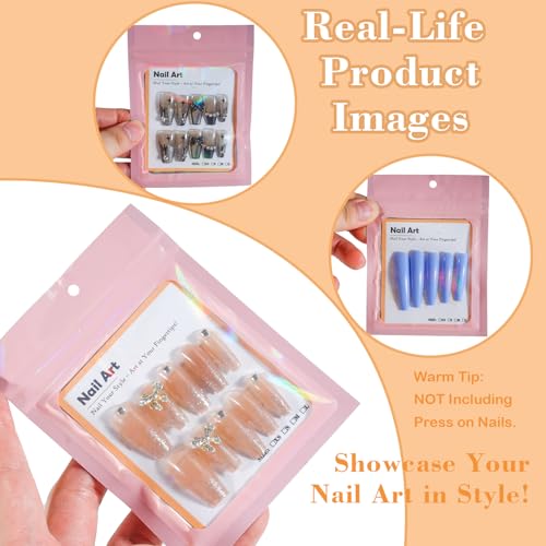 Complete Press-On Nail Packaging Set with Holographic Bags & Display Cards