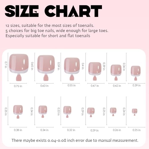 Geyakal French Tip Toenails-6 Short Square Fake Nails 240Pcs Press On Reusable Acrylic