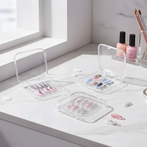 Press On Nail Storage Box Set - 12 Clear Display Cases + 60 Adhesive Tabs