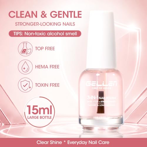 GELLEN 3-in-1 Clear Nail Strengthener Polish & Top Coat with Keratin