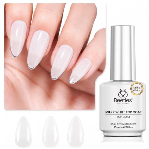 Beetles Milky White Gel Top Coat J-White-1 2-in-1 Glossy Nail Polish Finish