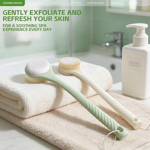 CYMPHW Light Yellow Back Scrubber for Shower with Long Handle & Dual-Sided Brush