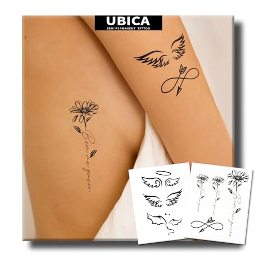 Semi Permanent Tattoo Sheets - Angel Demon Wings & Daisy