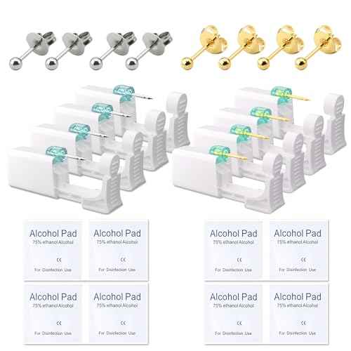 Ear Piercing Kit, Disposable Piercing Gun Preloaded with Different Style Studs, at Home Self Piercer Kit