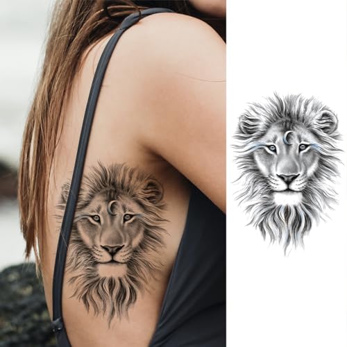 Animal Flower Temporary Tattoo For Women Half Sleeve, Large Realistic Tiger Lion Floral Fake Tattoo Adult Girl Thigh Chest, Black Leopard Pendant Temp Tatoo Sticker Arm Back Body Art Makeup, 8-Sheet