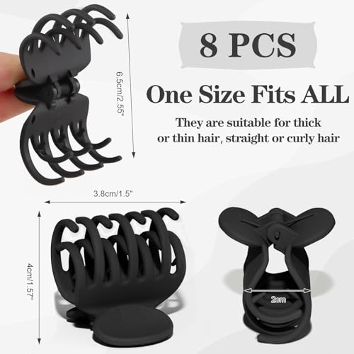 8PCS Double Row Claw Clips for Thin Hair - 1.6" Matte Black