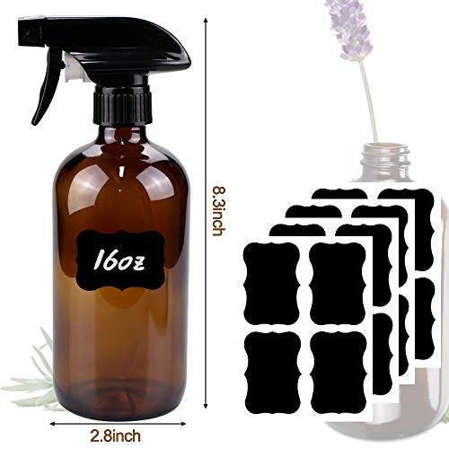 Bontip Amber Glass Spray Bottle Set, 16 oz (2-Pack)