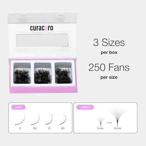 Curacoro Promade Mix 750 Fans - Handmade Volume Eyelashes, Multi Selections From 5D To 12D, C CC D Curl, Thickness 0.03~0.1 mm, 9-18mm Length, Long Lasting & Easy Application (12D 0.03 D, 11-12-13mm)