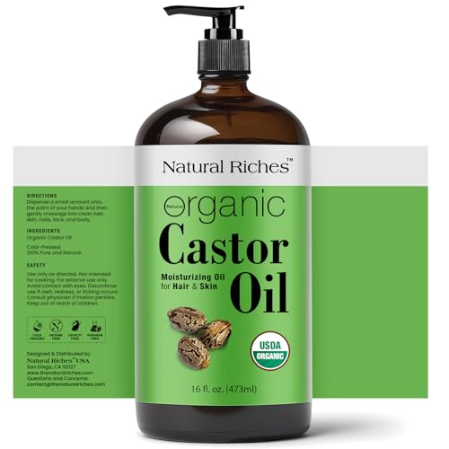 Organic Castor Oil - 100% Pure Cold Pressed in Glass Bottle, 16 oz
