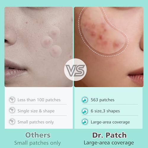 Dr.patch 563 Count Hydrocolloid Acne Patches for Face & Body - Invisible, Large & Small Sizes, Pack of 1