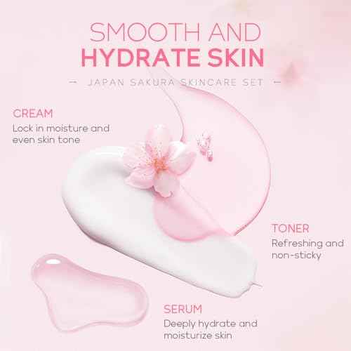 6 Pcs Skin Care Sets JAPAN SAKURA Women Beauty Gift Sets Sakura Skin Care Kit with Cleanser, Toner, Serum, Eye Cream, Lotion, Essence Cream Travel Kit for Women Teen Girls