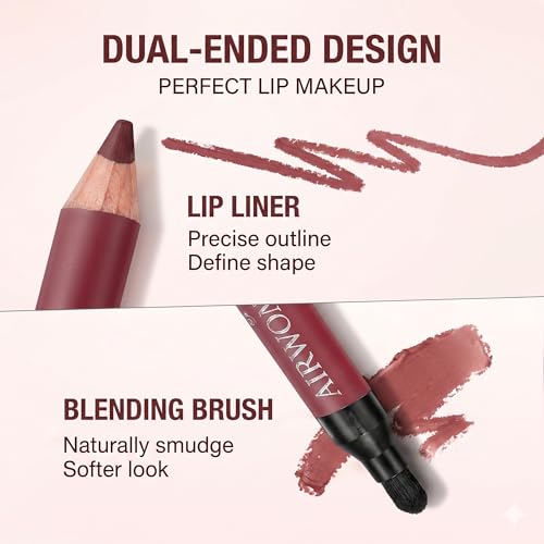 8 Matte Lip Liner Pencils Set with Blending Brush