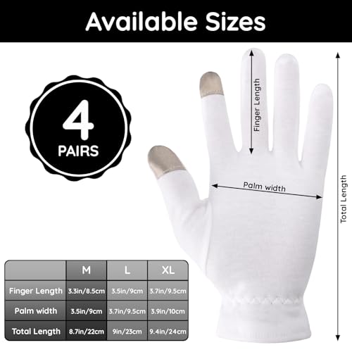 White Cotton Touchscreen Gloves - 8 Pair Medium Hand Moisturizing
