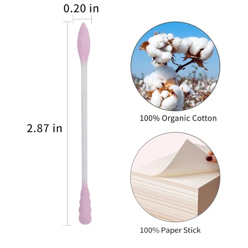 HOMEFOX Organic Cotton Swabs - 200 Count Spiral Pointed Tips