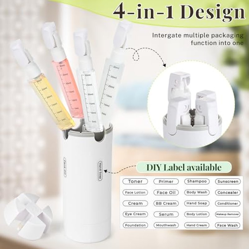 4-Pack 30ML Refillable Travel Bottles Set with Brushes & Funnel