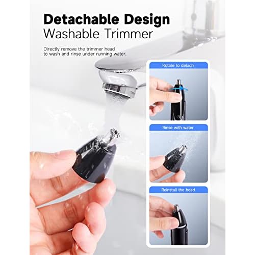 ZORAMI Rechargeable Ear and Nose Hair Trimmer - 2025 Professional Painless Eyebrow & Facial Hair Trimmer for Men Women, Powerful Motor and Dual-Edge Blades for Smoother Cutting Black