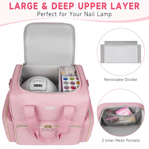 LEFOR·Z Nail Polish Organizer for 80 Bottles & Nail Lamp, Pink