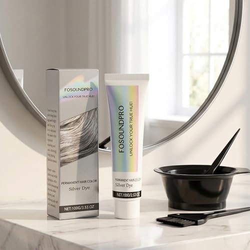 Fosoundpro Permanent Silver Hair Dye - 2-in-1 Nourishing Formula for Light Hair