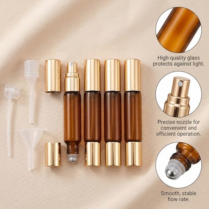 4pcs 10ml Refillable Perfume Bottle Spray & Roller Ball