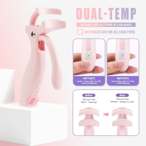 Pinkiou Electric Heated Eyelash Curler - USB-C Rechargeable & Travel-Friendly