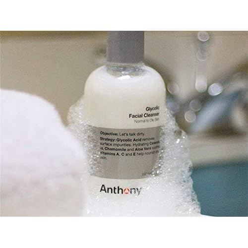 Anthony Glycolic Facial Cleanser for Men, Daily Exfoliating & Hydrating Face Wash, Shave Prep, Non-Foaming, Deep Cleansing, Gentle on Sensitive Skin, Removes Dirt & Oil, Smooths Texture, 16 Fl Oz