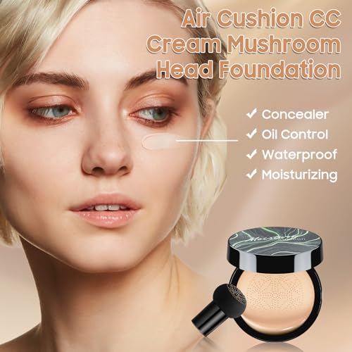 Air Cushion CC Cream Mushroom Head Foundation - Moisturizing BB Creams Foundation, Long-Lasting Waterproof Matte Concealer for Even Skin Tone£¬Gifts for Women (Natural, 1 PCS)