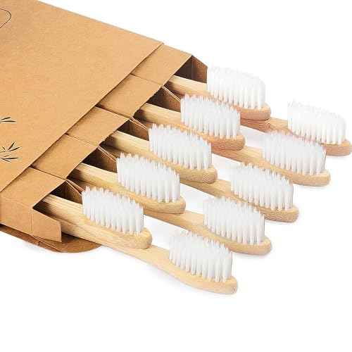 Bamboo Toothbrushes 10 Pack,Soft Toothbrushes for Adults,Plastic Free Toothbrush,Ultra Soft Bristled,Travel Tooth Brush,Eco Friendly Toothbrush,BPA Free,Natural Bamboo Tooth Brush(White)