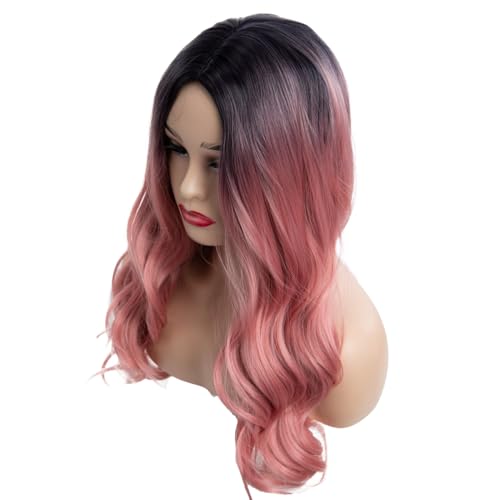Beweig Ombre Pink Long Curly Wavy Synthetic Costume Wig for Women