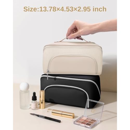 Lotour Makeup Bag Organizer Travel Cosmetic Bag, Large Capacity Skincare Bag for Women Girls, Portable Pouch Open Flat Toiletry Bag for Travel Essentials Toiletries Accessories
