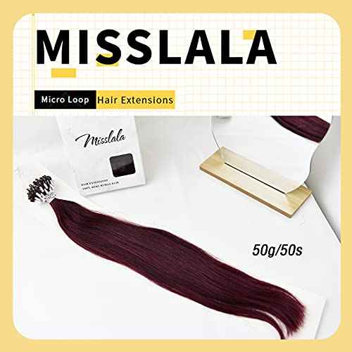 18 Inch Microbead Human Hair Eextensions Real Straight Hair Micro Link Extensions Hair Salon Quality Color #99J Red Wine Micro Ring Hair Extensions Human Hair Remy Soft 50 Grams 50 Strands