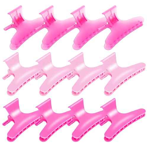 Hair Clips for Styling Sectioning 12 PCS Pink Hot Pink Butterfly Clamps Hair Claw Clips Pro Salon Hair Clips for Styling, Sectioning, Cutting and Coloring