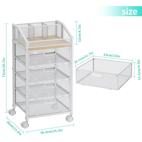HapiRm White Rolling Makeup Cart Organizer with 5 Sections & Mesh Drawers