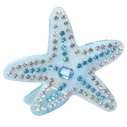 3.15 inch Acrylic Starfish Hair Claw Clip for Women Girls, Non-Slip Blue Rhinestone Ocean Animal Jaw Clamp Strong Holder for Thick Thin Hair Styling Accessory Beach Vacation Gift