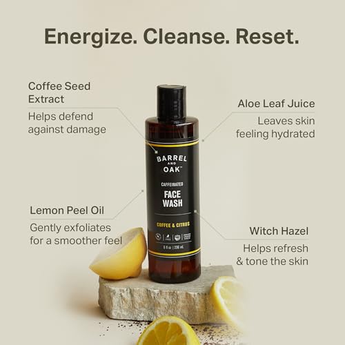 Barrel & Oak Coffee & Citrus Body Care Set, Caffeinated Face Wash, Shampoo and Conditioner Set for Men, Refreshing Grooming Kit, Vegan Gifts for Men, 3-Pack