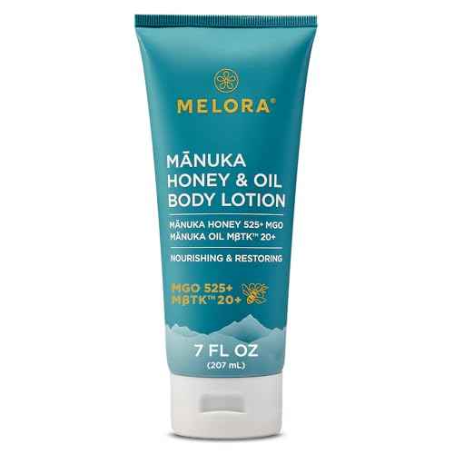 MELORA Manuka Honey Body Lotion (7oz), Moisturizing Lotion with Soothing Manuka Honey & Oil for Dry, Very Dry, Sensitive, or Aging Skin ? Cream Moisturizer for Women & Men
