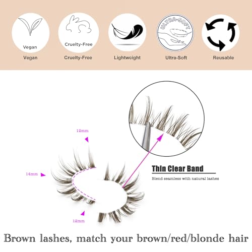 Brown Manga Lashes 14mm Clear Band 10 Pairs Reusable