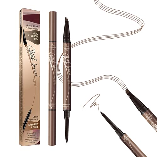 Microblading Eyebrow Pen 2-in-1 Waterproof Brow Pencil Light Brown