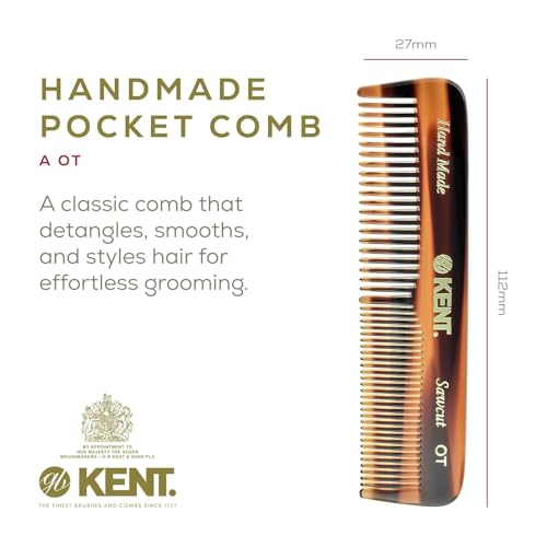 Kent OT Pocket Comb - Handmade Fine and Wide Tooth Hair Comb for Men, Women, and Kids - Travel, Beard, and Mustache Comb - Saw Cut and Hand Polished Made in England