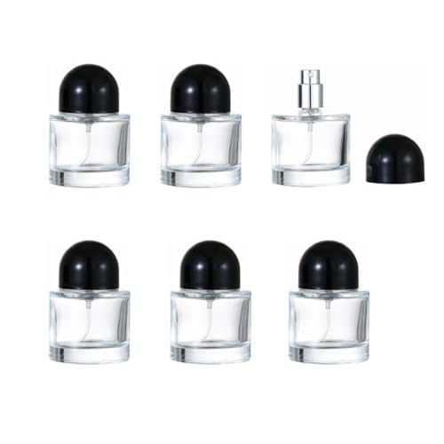 6 Pcs Round Glass Perfume Atomizer,30ml Empty Refillable Perfume Spray Bottle for Men and Women,Portable Fragrance Fine Mist Spray Bottle Dispenser for Travel (Black)