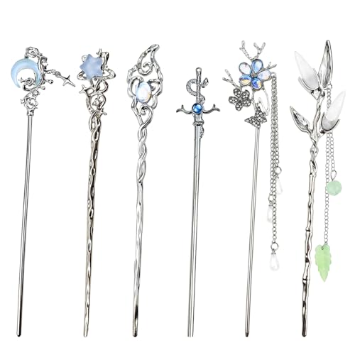 6-Piece Star Moon Hair Sticks for Buns Vintage Chinese Hairpins
