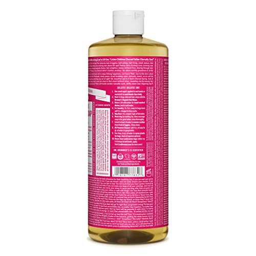 Dr. Bronner’s - Pure-Castile Liquid Soap (Rose, 32 ounce, 2-Pack) - Made with Organic Oils, 18-in-1 Uses: Face, Body, Hair, Laundry, Pets and Dishes, Concentrated, Vegan, Non-GMO